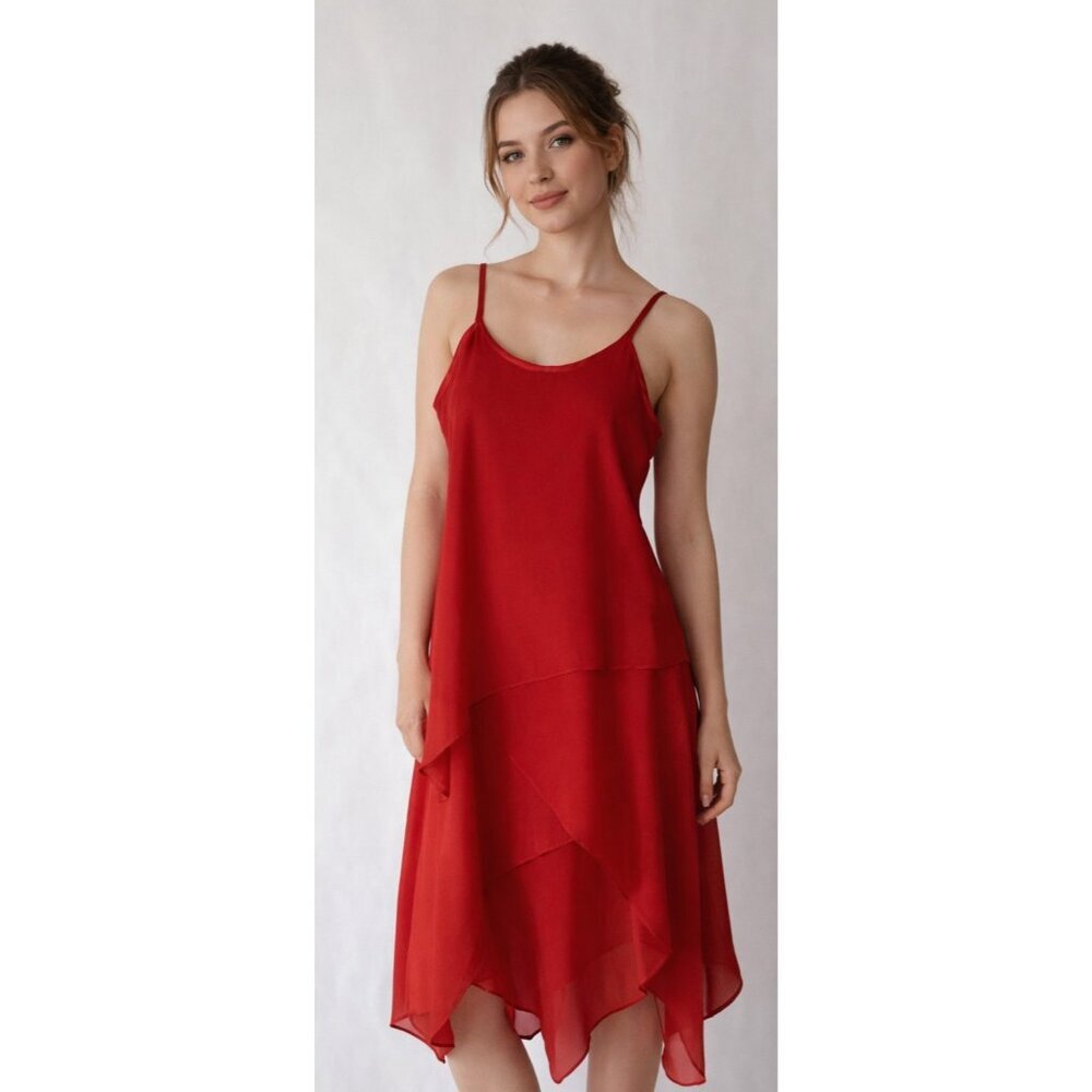 Vintage Newport News Red Slip Dress Mid Calf Fairy Coquette Size 6